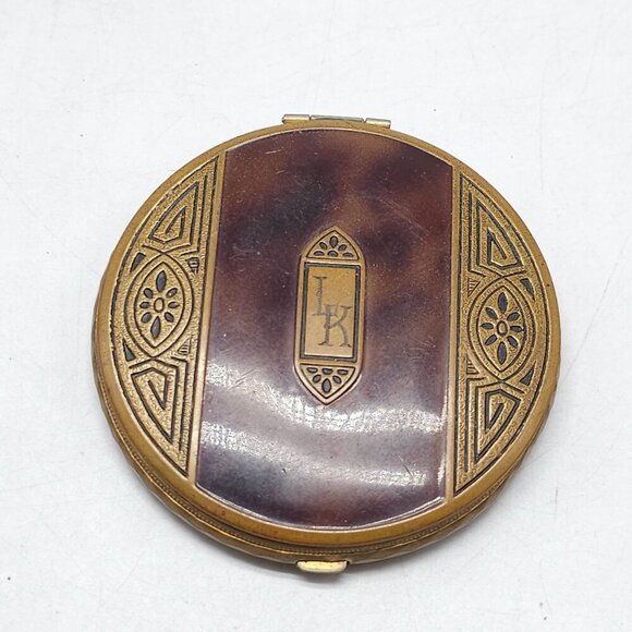 Vintage Richard Hudnut Gold Compact Case With Monogrammed Lid Ornate Design - Picture 1 of 9